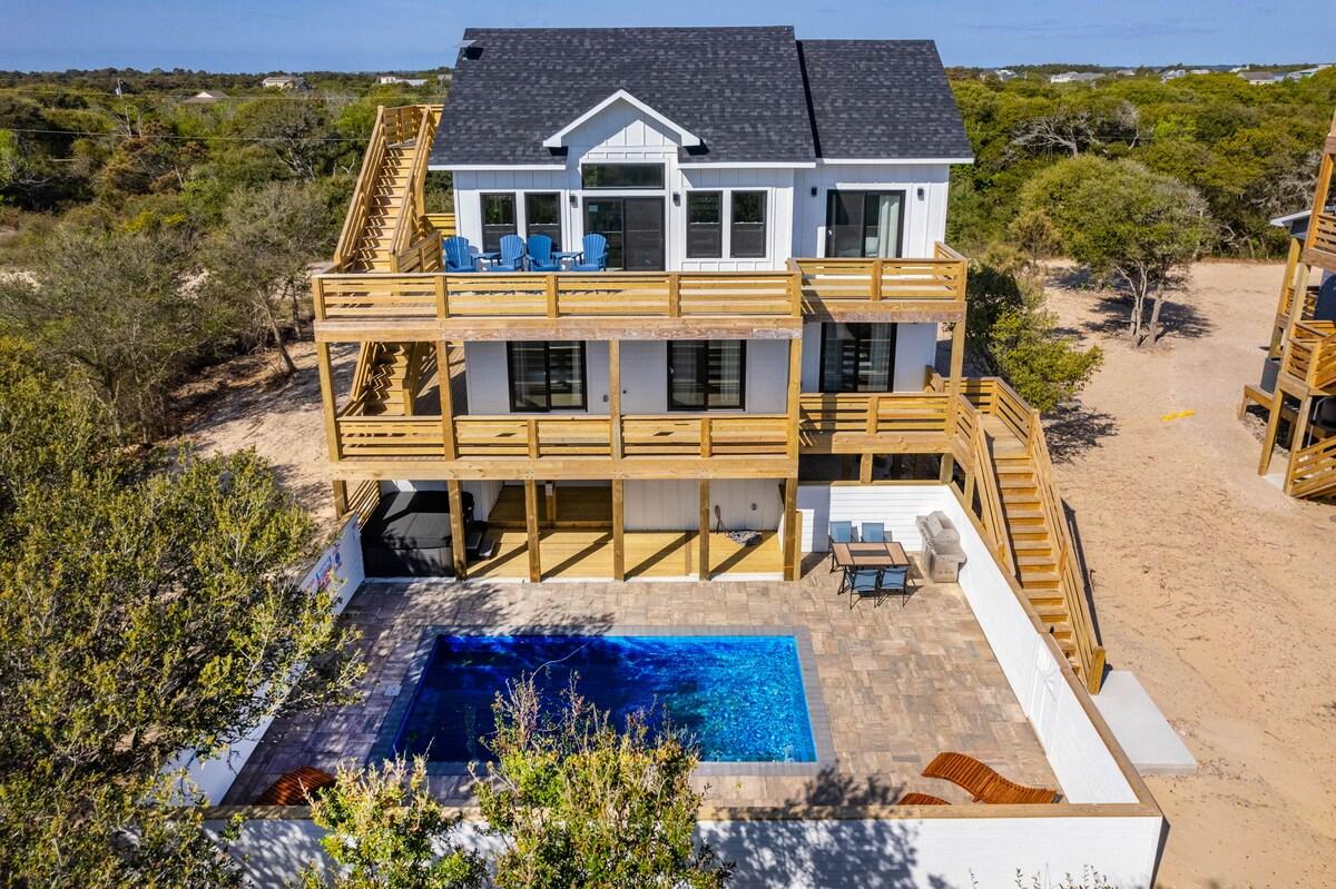 Porch overlooking the dunes at dusk